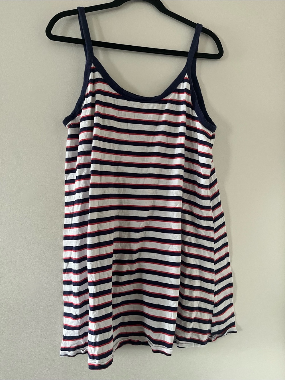 Red White Navy Striped 100% Cotton Tank Mini Dress XL Coastal Nautical Summer